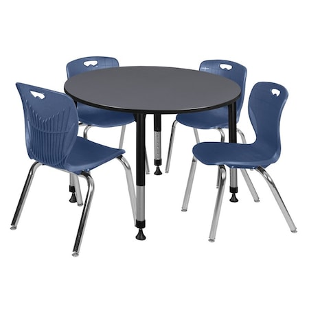 Regency Tables > Height Adjustable > Round Table & Chair Sets, 48 W, 48 L, 23-34 H, Grey TB48RNDGYAPBK40NV